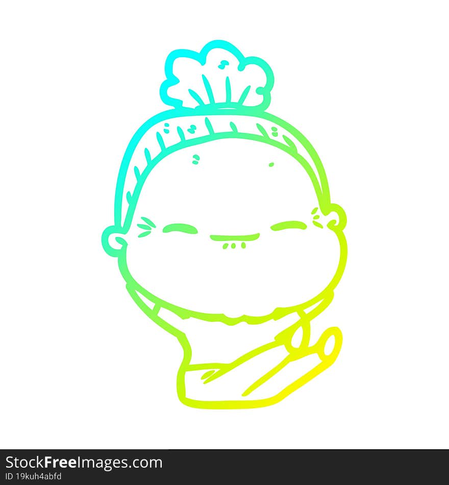 cold gradient line drawing cartoon peaceful old woman