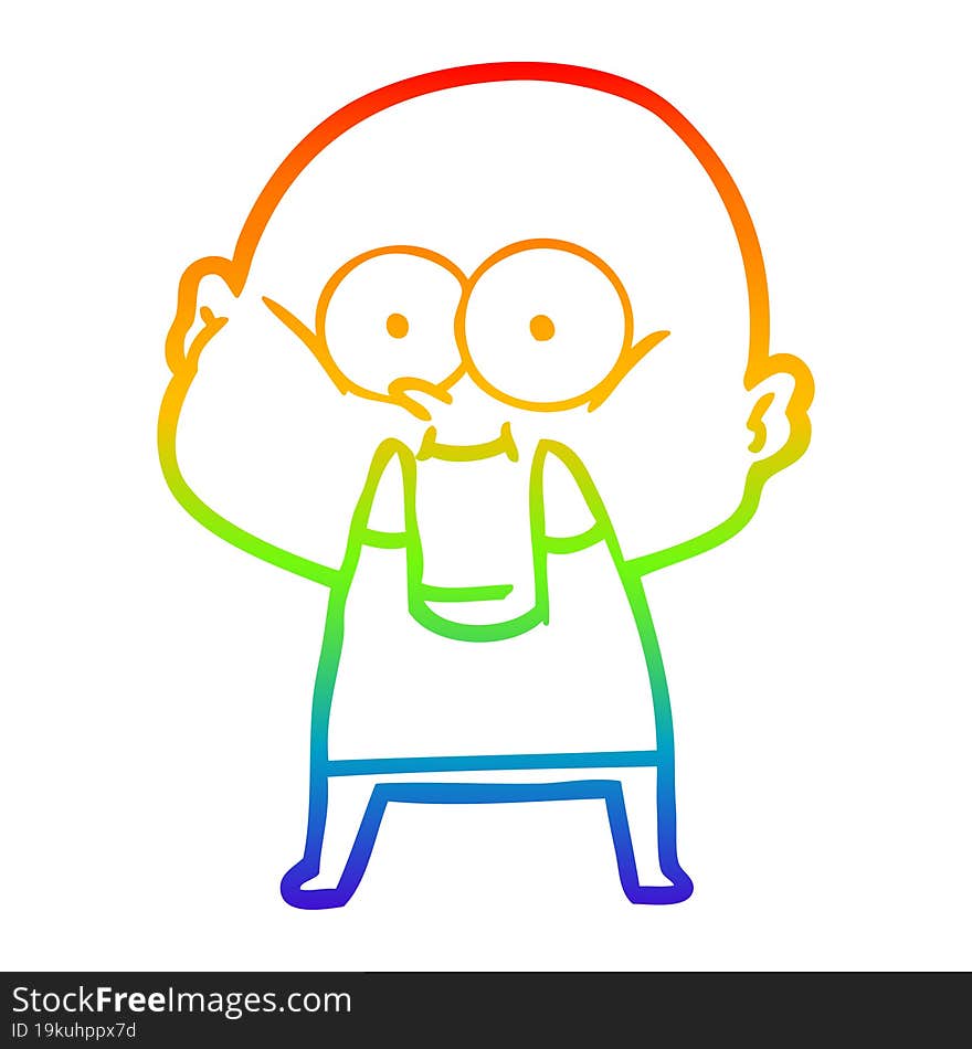 Rainbow Gradient Line Drawing Cartoon Bald Man Staring