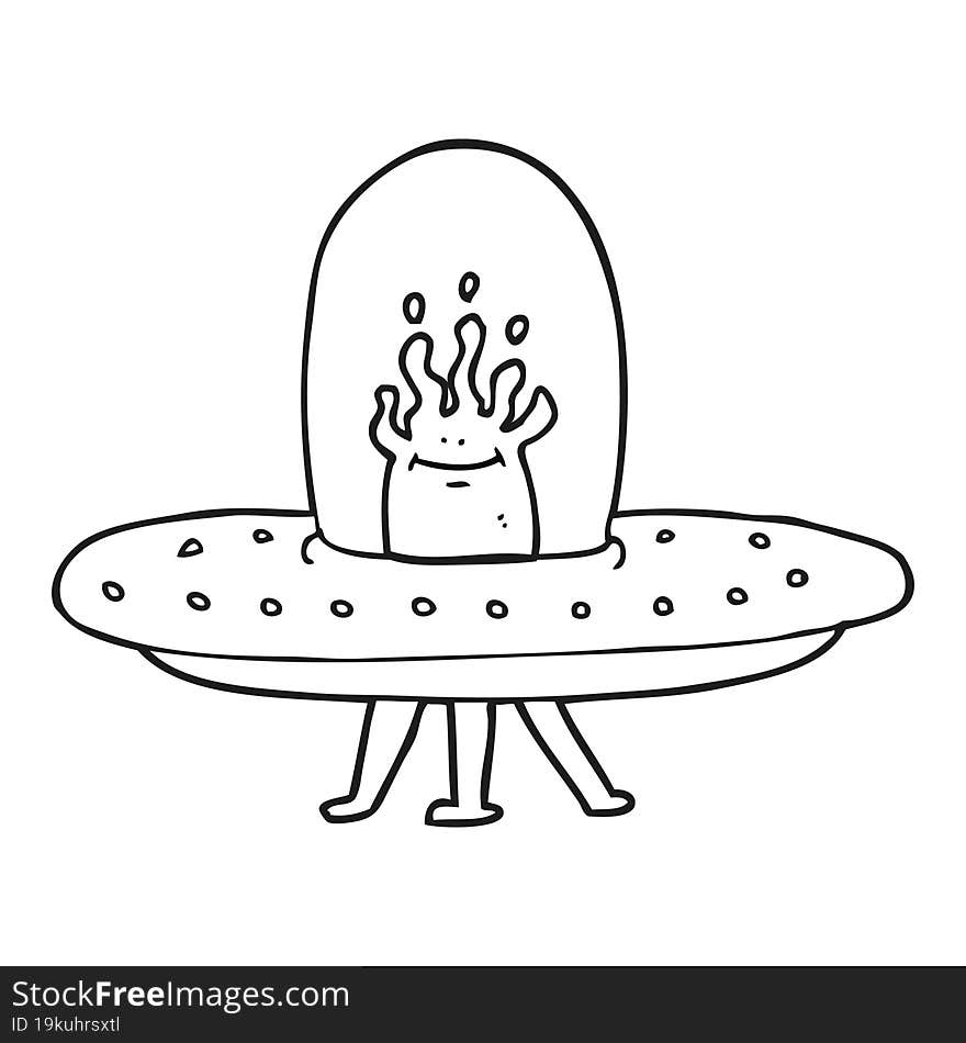 black and white cartoon flying saucer