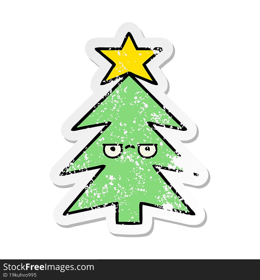 distressed sticker of a cute cartoon christmas tree