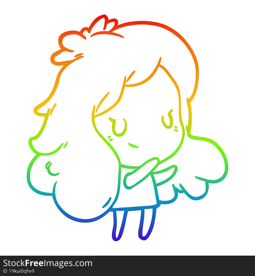 rainbow gradient line drawing of a cute girl