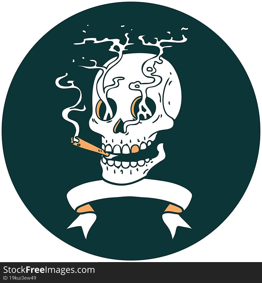 icon with banner of a skull smoking