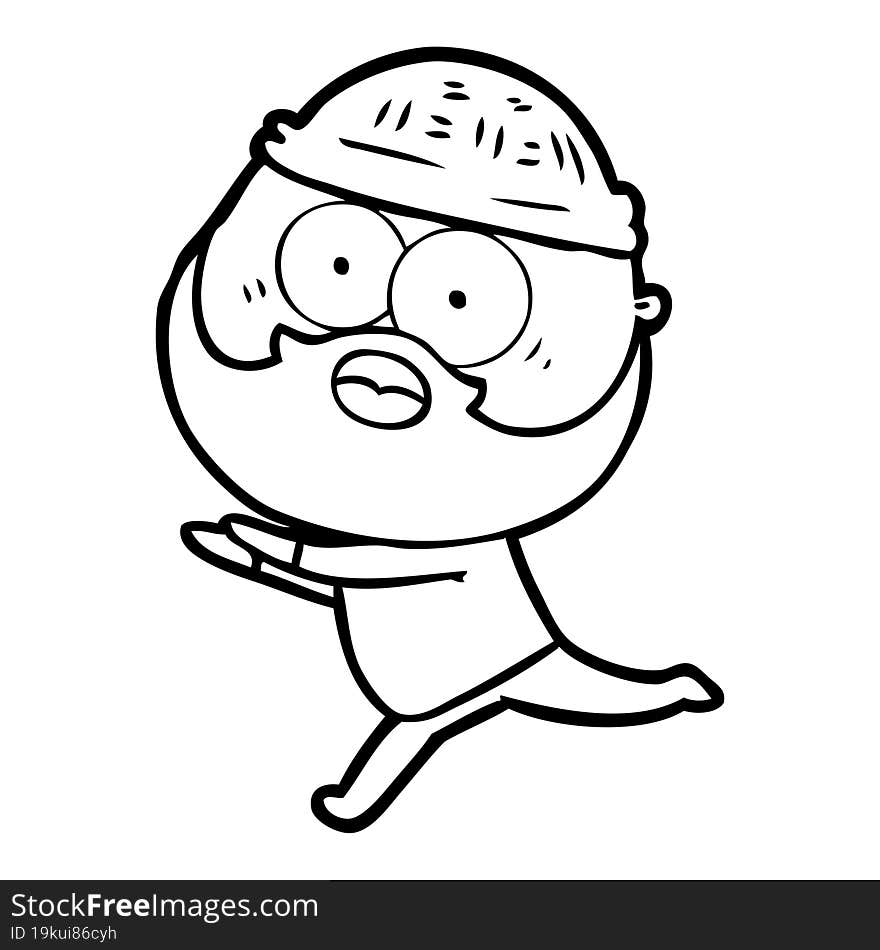 cartoon bearded man running away. cartoon bearded man running away