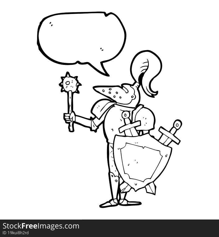 Speech Bubble Cartoon Medieval Knight With Shield