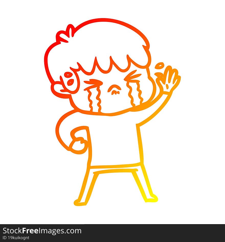 warm gradient line drawing cartoon boy crying