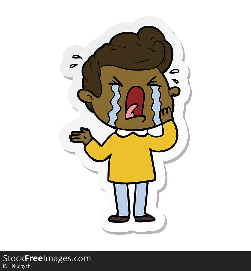 Sticker Of A Cartoon Crying Man