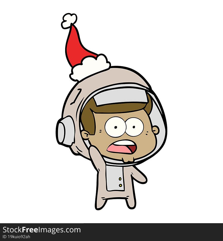 line drawing of a surprised astronaut wearing santa hat