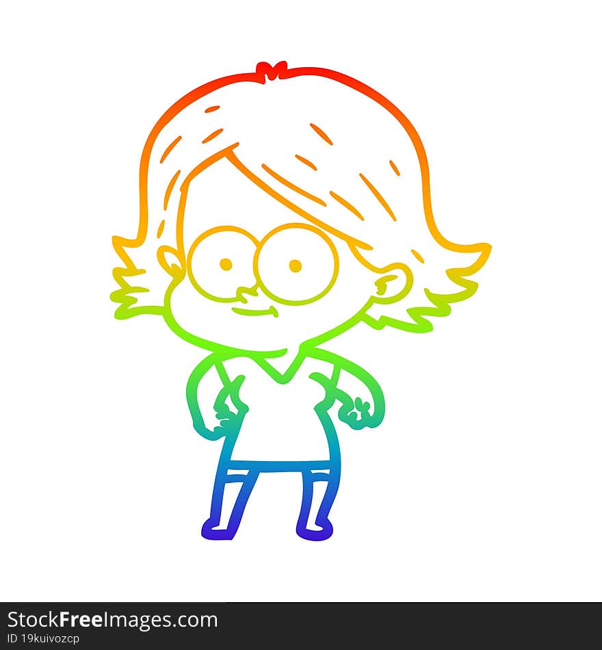 rainbow gradient line drawing of a happy cartoon girl