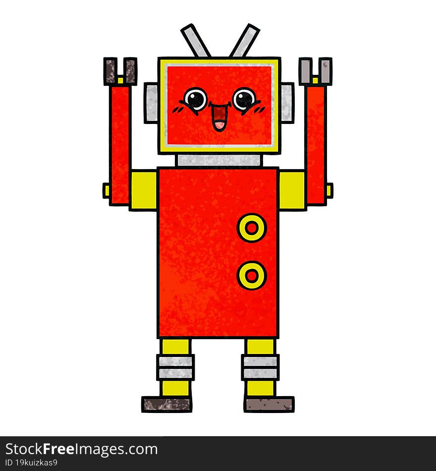 Retro Grunge Texture Cartoon Happy Robot