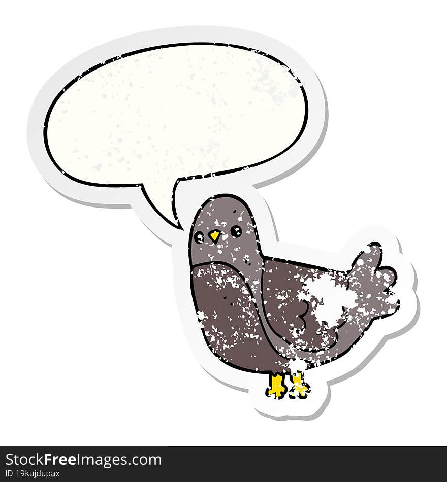 cartoon bird and speech bubble distressed sticker