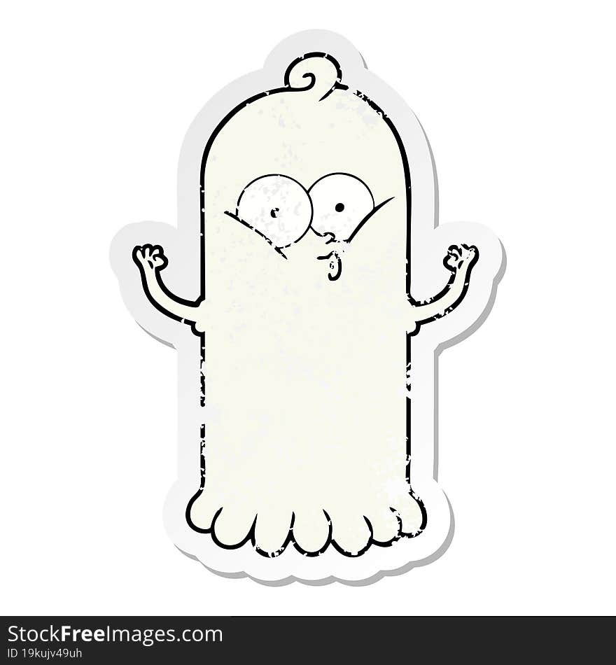 distressed sticker of a cartoon ghost