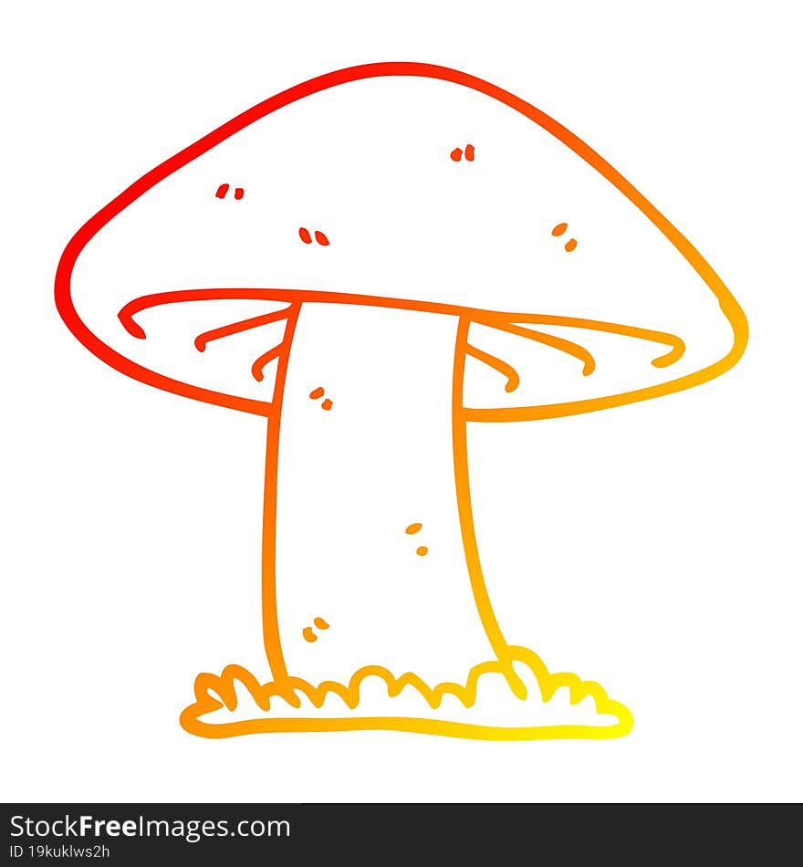 warm gradient line drawing of a cartoon mushroom