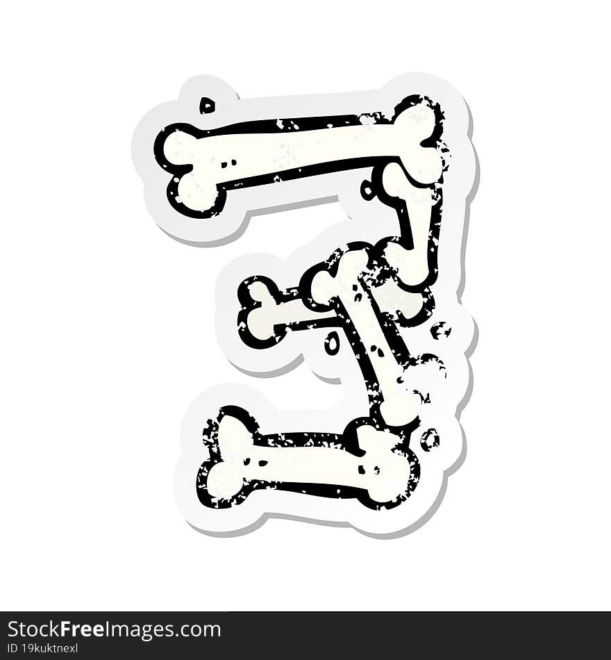 retro distressed sticker of a cartoon halloween bone number