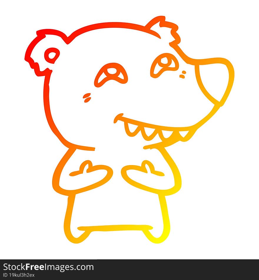 warm gradient line drawing cartoon polar bear showing teeth