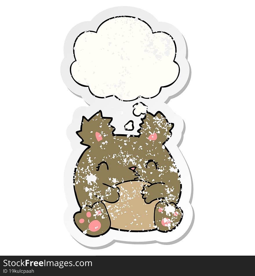 Cartoon Bear And Thought Bubble As A Distressed Worn Sticker