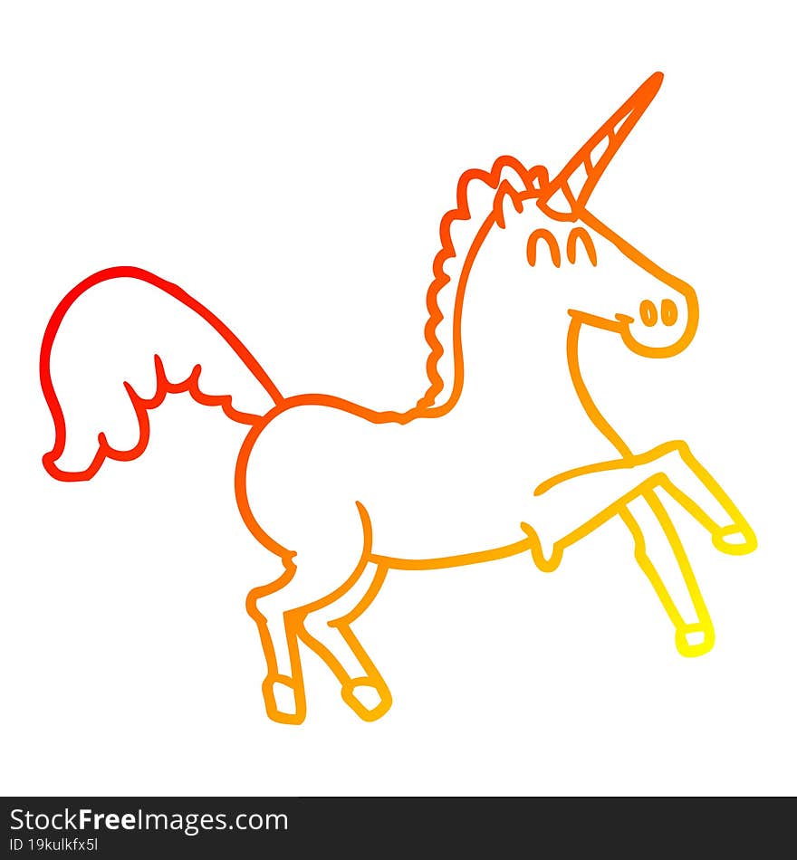 Warm Gradient Line Drawing Cartoon Unicorn