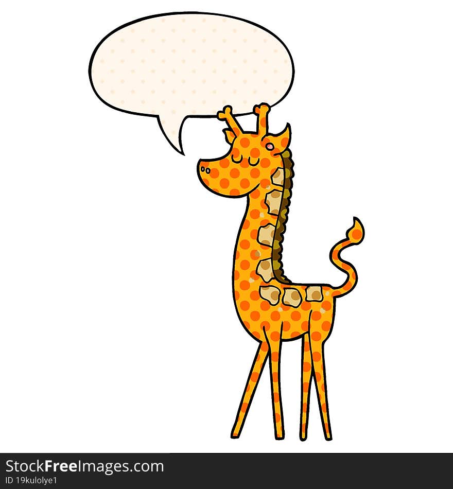 cartoon giraffe and speech bubble in comic book style