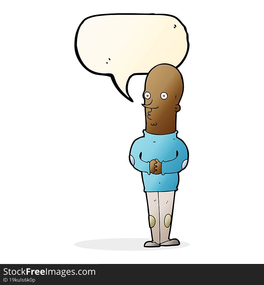 cartoon funny bald man with speech bubble