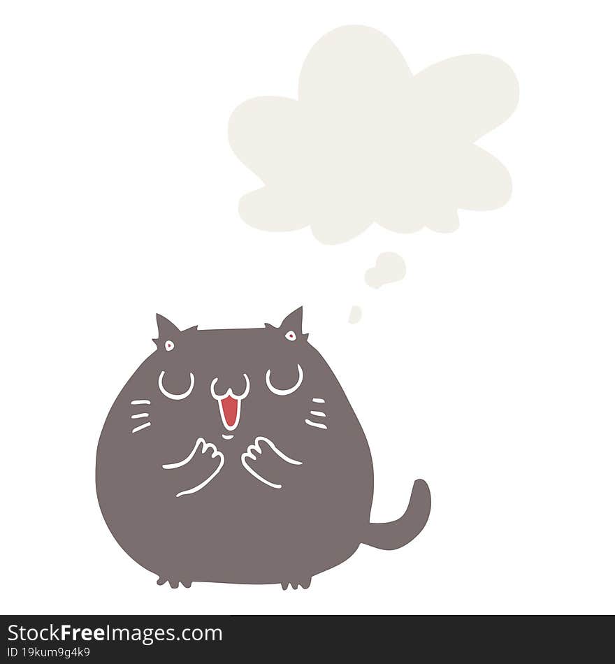 happy cartoon cat with thought bubble in retro style