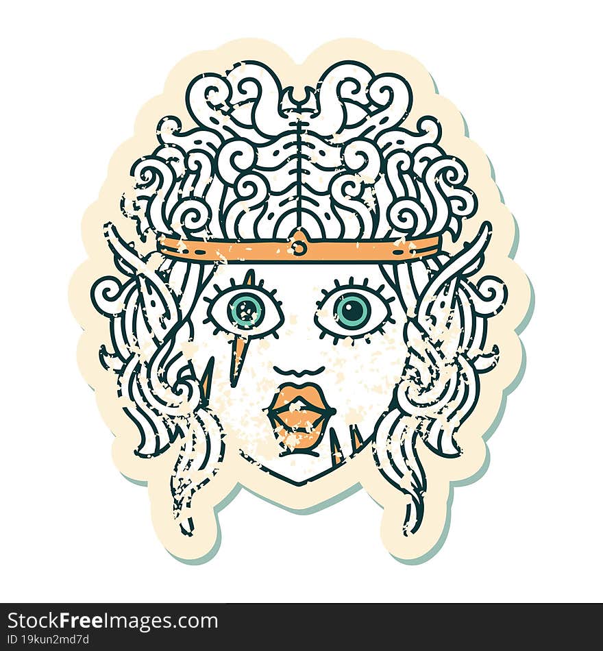 Retro Tattoo Style elf barbarian character face. Retro Tattoo Style elf barbarian character face