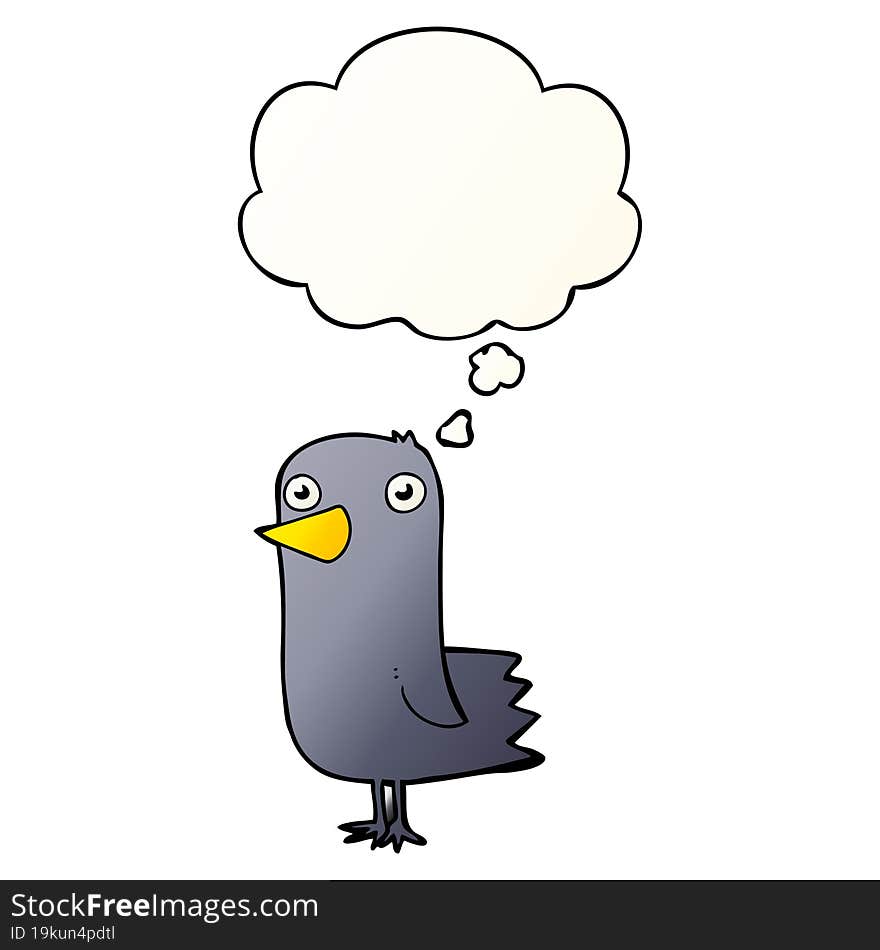 cartoon bird with thought bubble in smooth gradient style