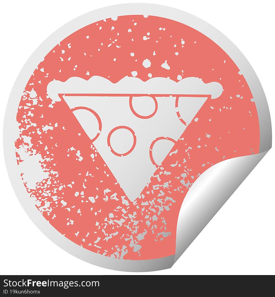 quirky distressed circular peeling sticker symbol slice of pizza