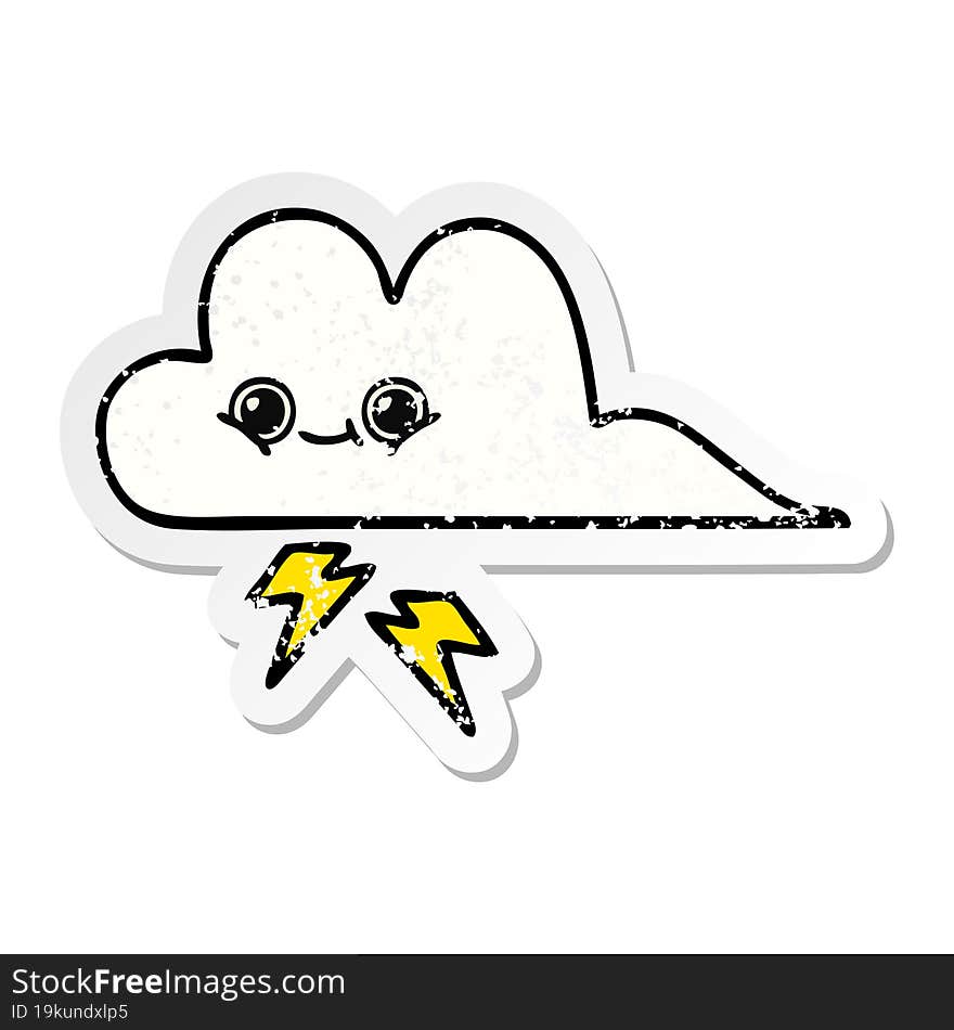 distressed sticker of a cute cartoon storm cloud