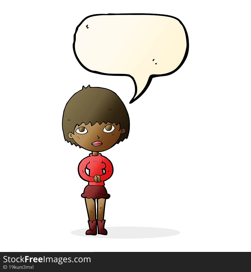 cartoon woman waiting patiently with speech bubble