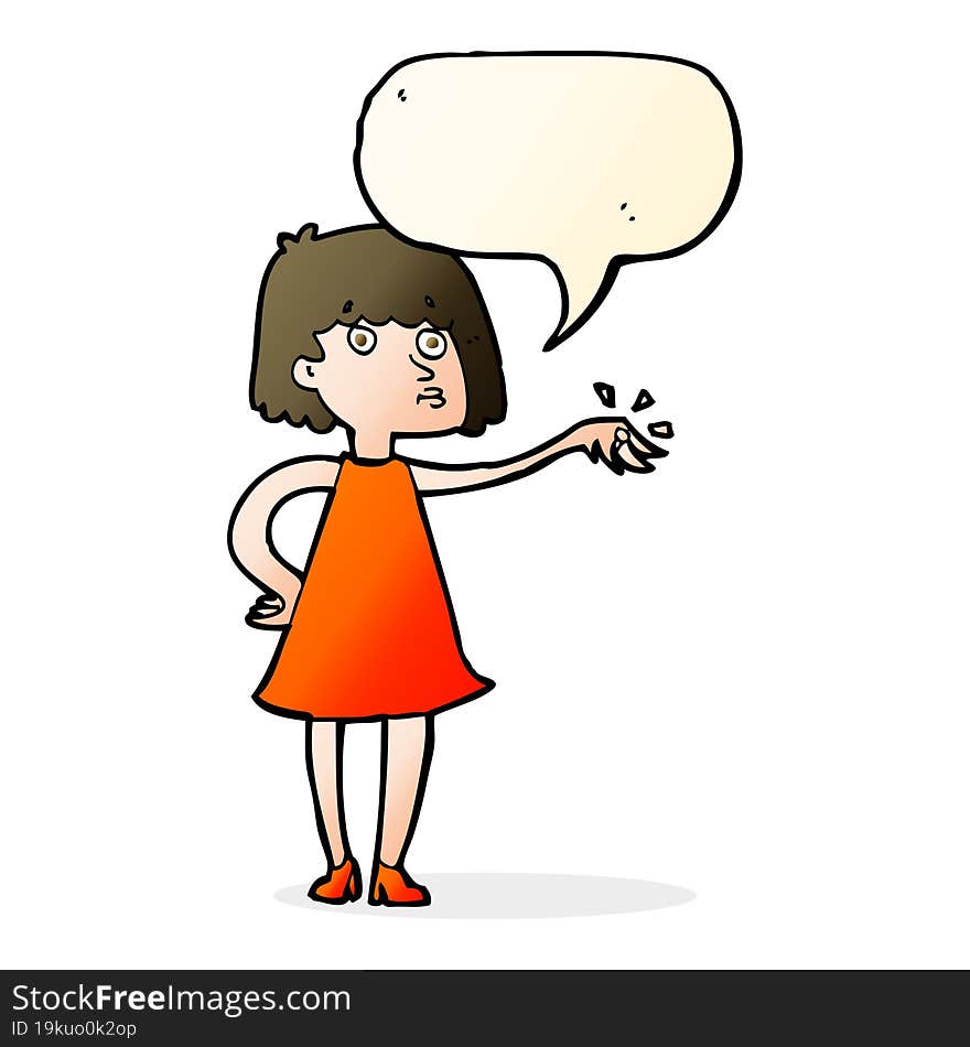 Cartoon Woman Showing Off Engagement Ring With Speech Bubble