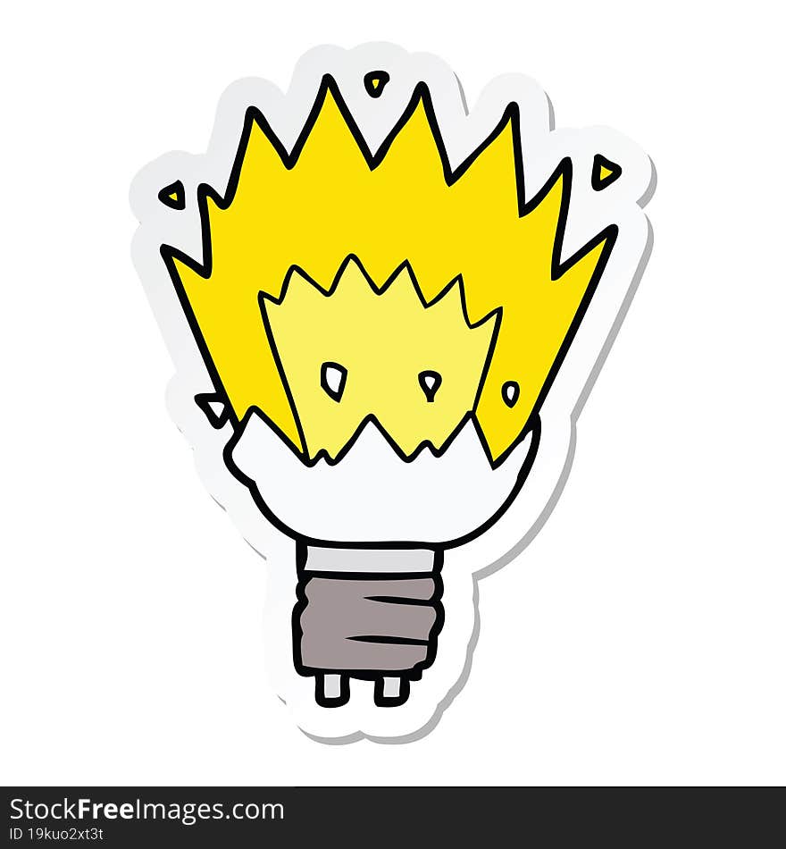 sticker of a cartoon exploding light bulb