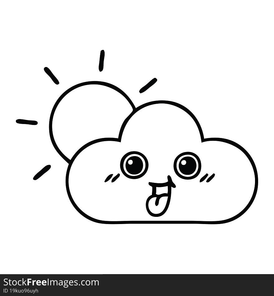 line drawing cartoon of a sun and cloud