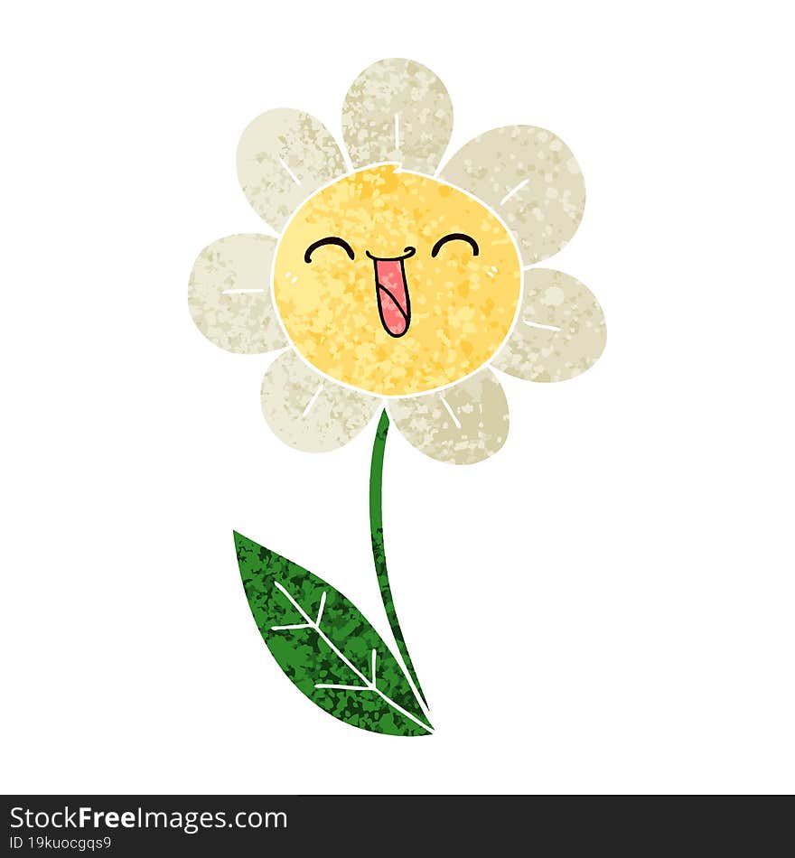 quirky retro illustration style cartoon happy flower