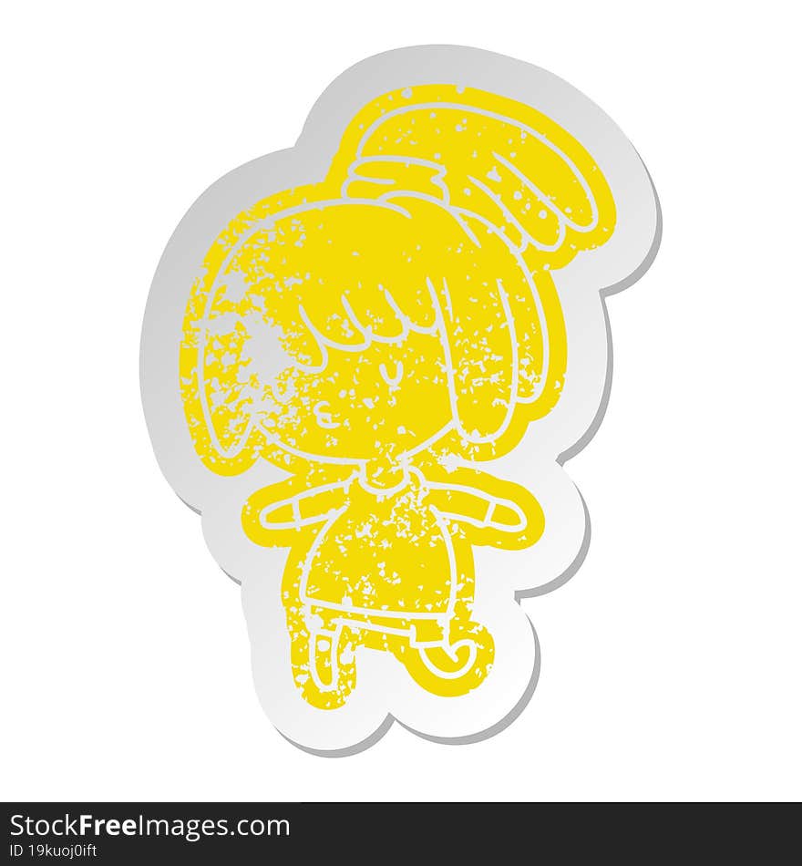 distressed old cartoon sticker of a cute kawaii girl. distressed old cartoon sticker of a cute kawaii girl