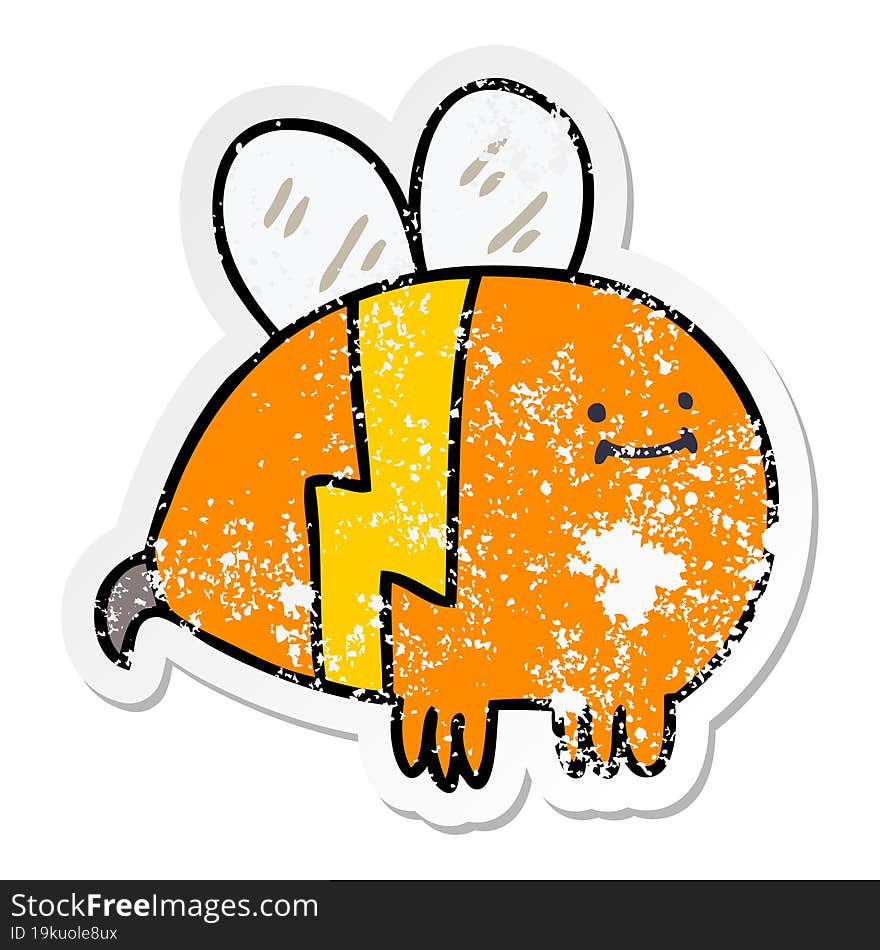 distressed sticker of a quirky hand drawn cartoon bumblebee