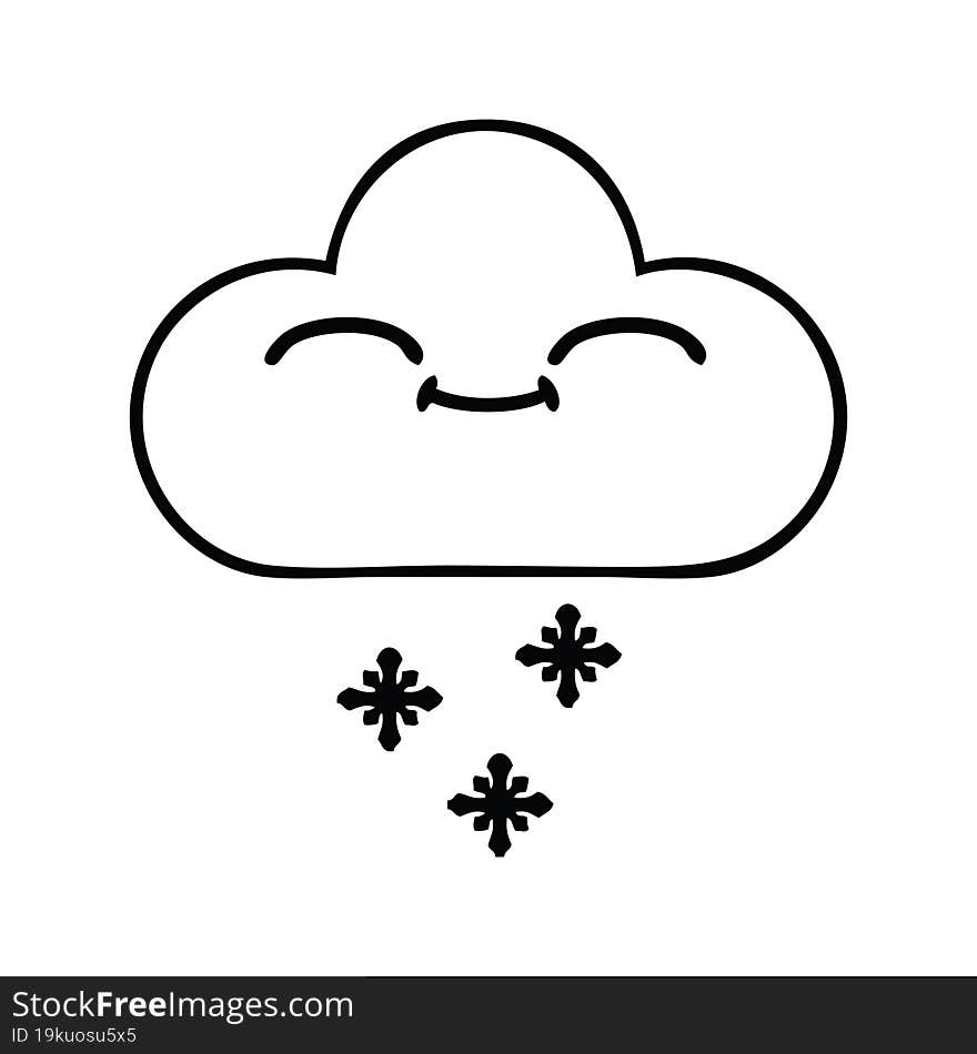 line drawing cartoon of a snow cloud