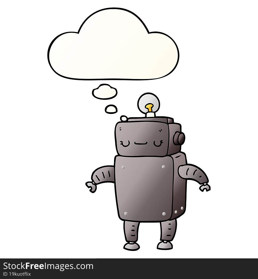 cartoon robot and thought bubble in smooth gradient style