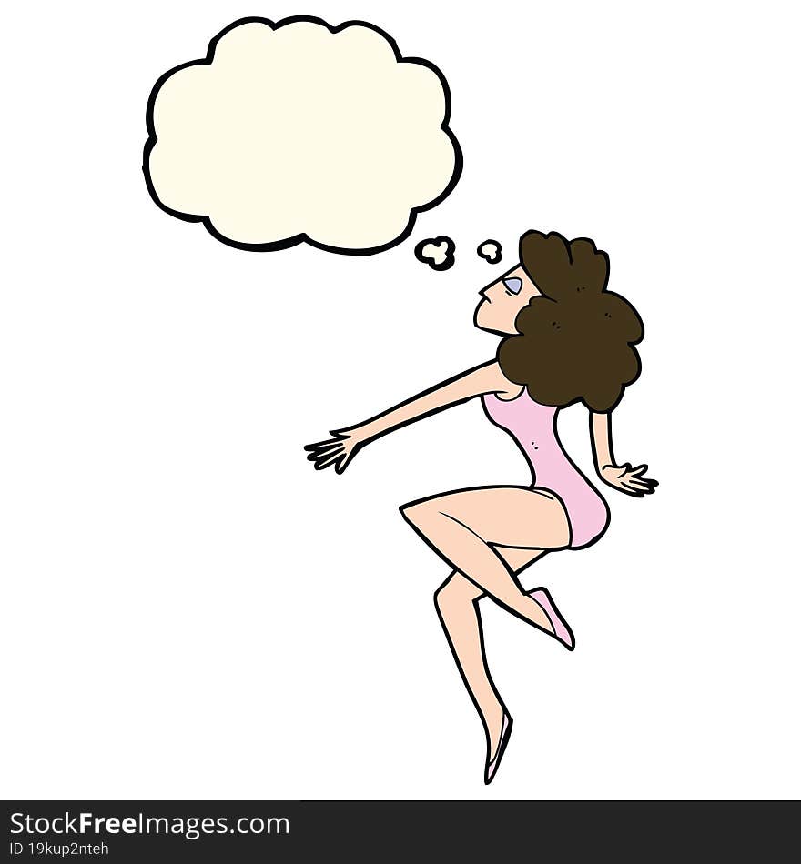 cartoon dancing woman with thought bubble