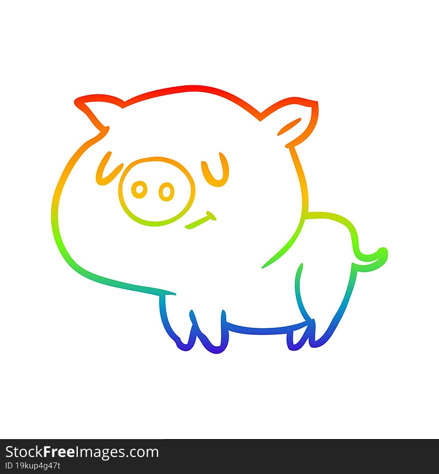 rainbow gradient line drawing of a cute cartoon pig