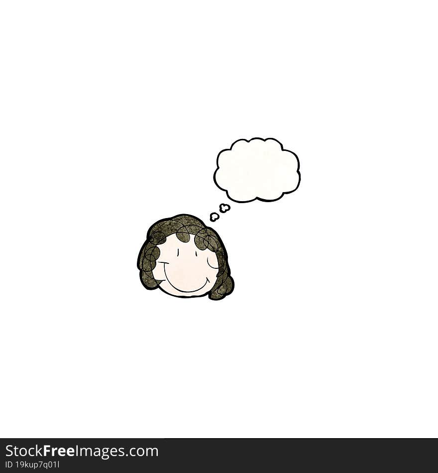 child\'s drawing of a happy female face with thought bubble