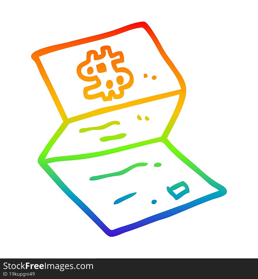 rainbow gradient line drawing of a cartoon legal money letter