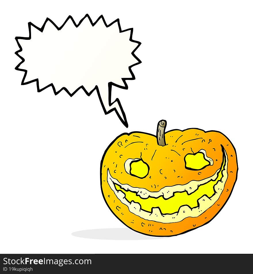 cartoon spooky pumpkin with speech bubble