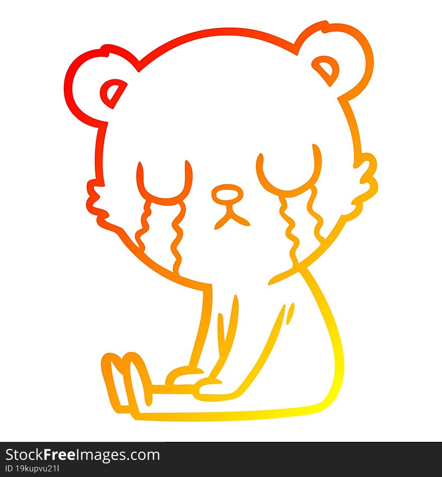 warm gradient line drawing crying polar bear cartoon