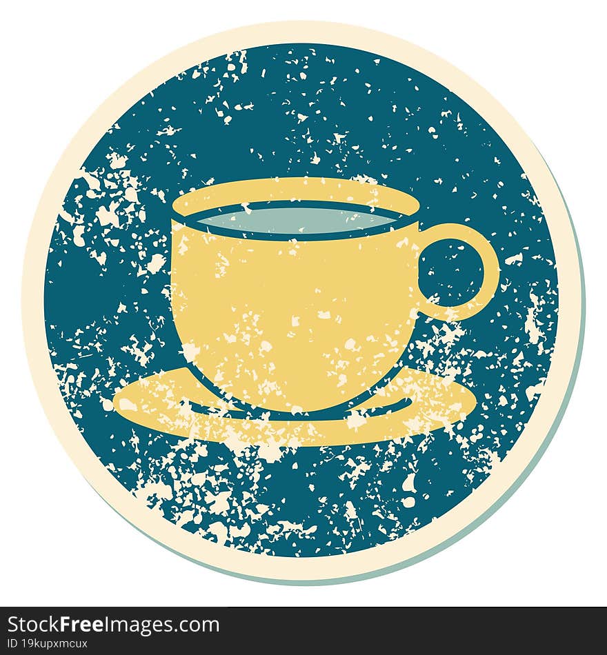 Distressed Sticker Tattoo Style Icon Of A Cup Of Coffee