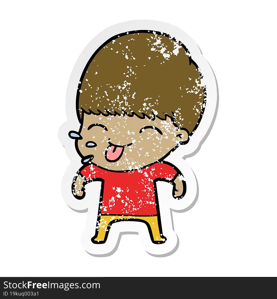 distressed sticker of a funny cartoon boy