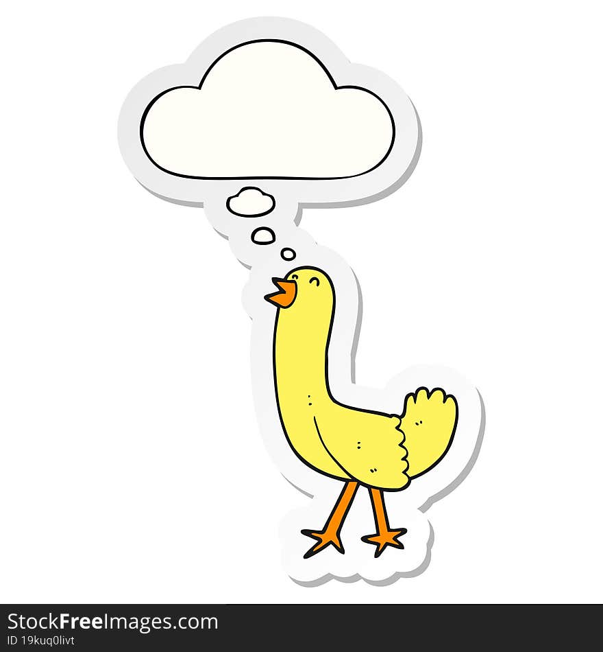 cartoon bird with thought bubble as a printed sticker