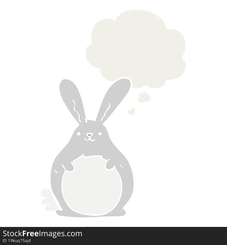 cartoon rabbit with thought bubble in retro style