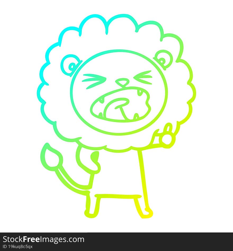 cold gradient line drawing of a cartoon lion