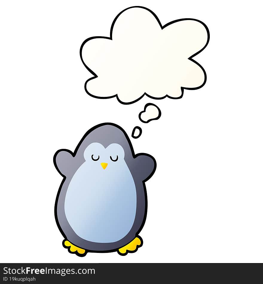 Cartoon Penguin And Thought Bubble In Smooth Gradient Style