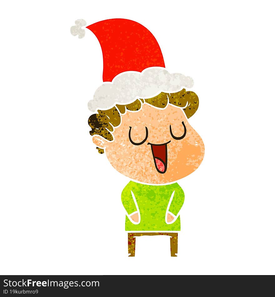 laughing retro cartoon of a man wearing santa hat