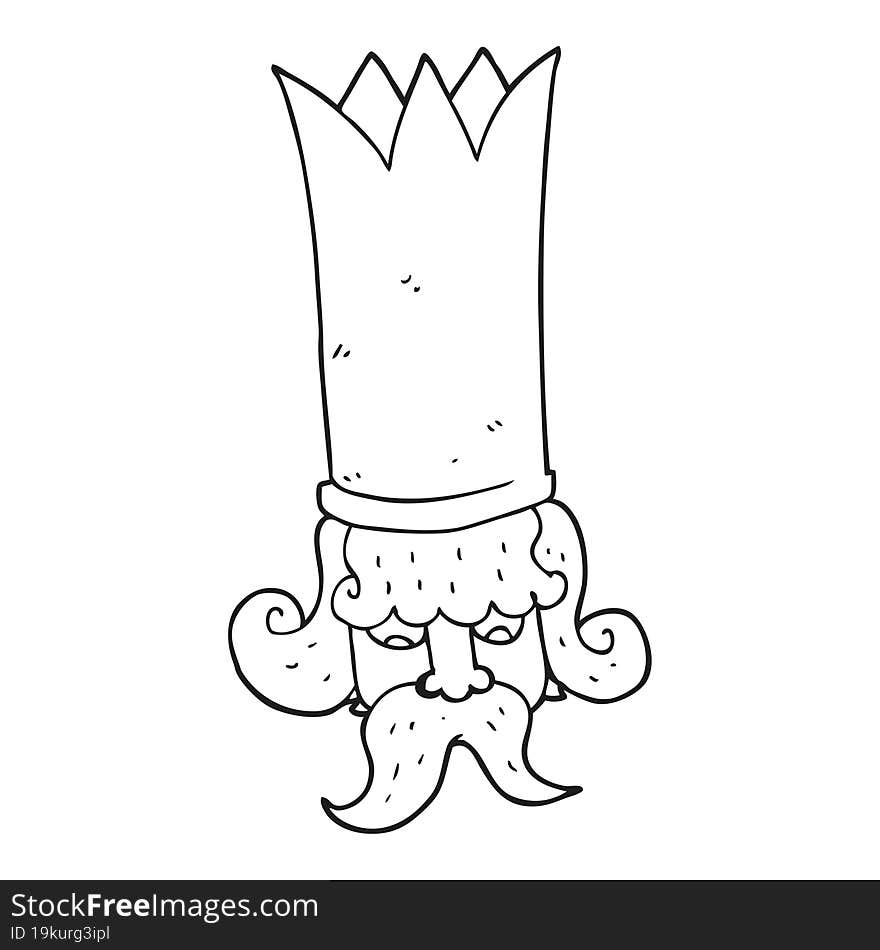 freehand drawn black and white cartoon king with huge crown